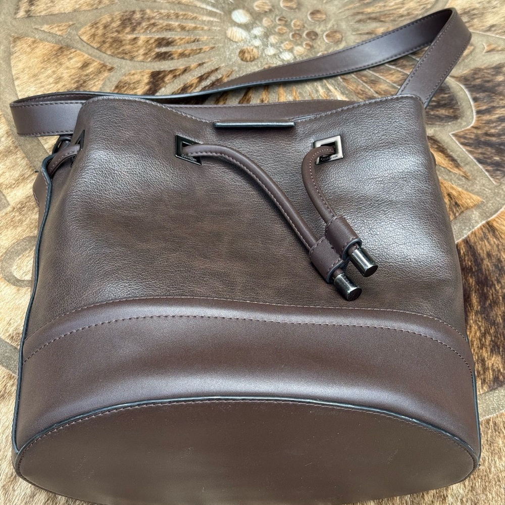 Calvin Klein Brown Leather Bucket Bag